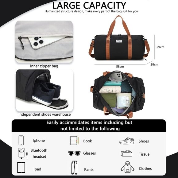 BE Smart Gym Bag, Waterproof Sports Duffel for Men & Women with Shoe Compartment - Picture 5 of 9